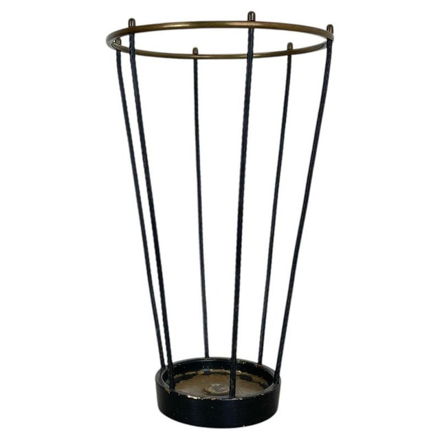 Mid-Century Bauhaus Style Brass and Metal Umbrella Stand, France, 1950s For Sale - Image 17 of 17