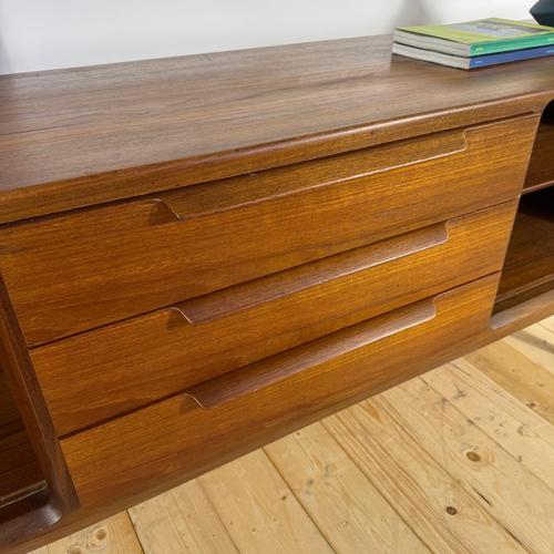 Brown Vintage Teak Sideboard with Rounded Edges and Retracting Doors For Sale - Image 8 of 14