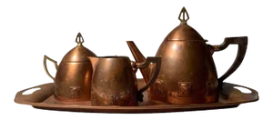 Jugendstil Copper and Brass Teapot by Atelier Mayer for WMF, Germany, 1905-1910 - 4 Pieces