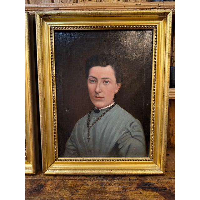 Pair of European Portrait Paintings, Mother & Daughter, Late 19th Century For Sale - Image 4 of 16