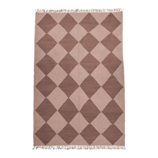 Redwood & Rust Diamond Checker Zanafi Flatweave Moroccan Wool Rug 5' x 7' For Sale