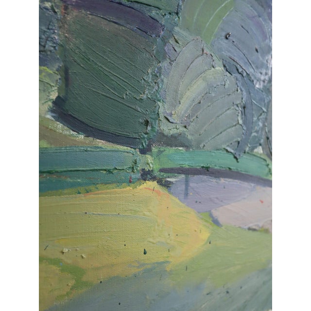 Mid-Century Modern 'Fields Beyond' Vintage Swedish Semi-Abstract Landscape Oil Painting, Framed For Sale - Image 11 of 13
