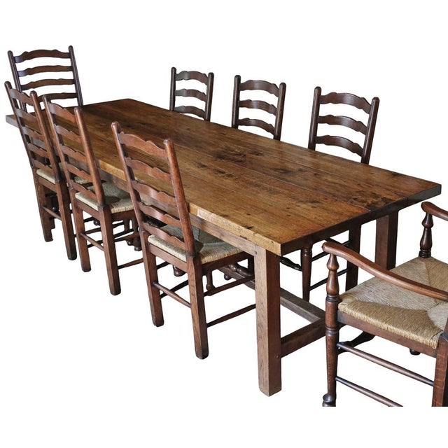 Antique c.1900 Large Oak Refectory Dining Table – 8’7”, Fine Quality A substantial c.1900 oak refectory dining table that...