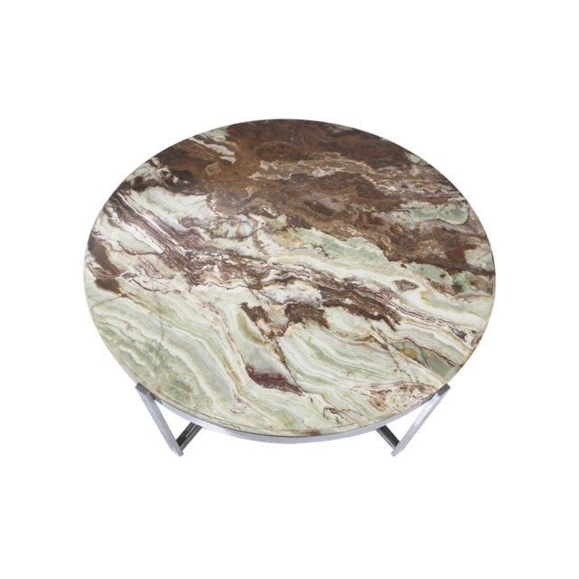 Mid-Century Modern Circular Onyx Coffee Table with Steel Frame, Italy, 1990 For Sale - Image 3 of 11