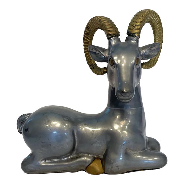 Mid 20th Century Pewter and Brass Ram Sculpture in the Style of Anthony Redmile For Sale