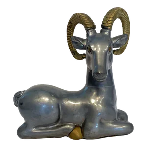 Mid 20th Century Pewter and Brass Ram Sculpture in the Style of Anthony Redmile