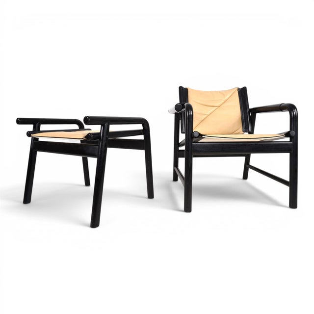 Beige Set of Leather Lounge Chair with Ottoman by Hans Eichenberger for WK Möbel, 1970 For Sale - Image 8 of 18