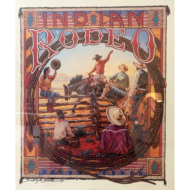 Rare 1989 "Indian Rodeo" Poster Signed by Artist Buckeye Blake in 1994 For Sale - Image 9 of 10