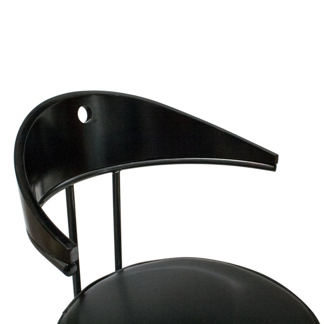 Wood Contemporary Black Lacquered Iron Leatherette Chairs, Italy, 1980, Set of 4 For Sale - Image 7 of 8