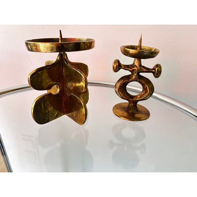 Gold Brutalist Bronze Candlesticks by Giuseppe Gallo, Italy, 1960, Set of 2 For Sale - Image 8 of 8