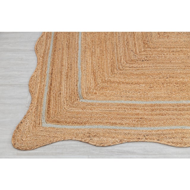 Light Blue Natural Jute Wave Scallop Rug 2.5x6 Ft. For Sale - Image 11 of 12