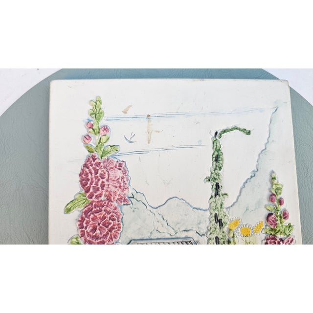 Ceramic Tile with Mallow Flowers, Sweden, 1980s For Sale - Image 4 of 10