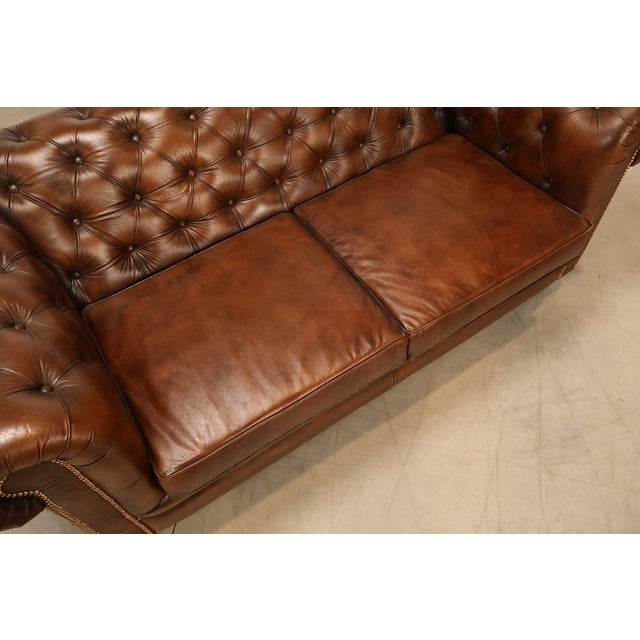 Animal Skin Chesterfield Style 6 Foot Cognac Brown Tufted Leather Sofa For Sale - Image 7 of 16