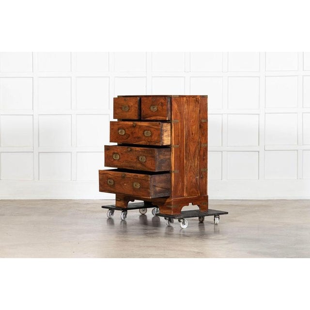 English Walnut Campaign Chest Drawers, 1880 For Sale - Image 3 of 13
