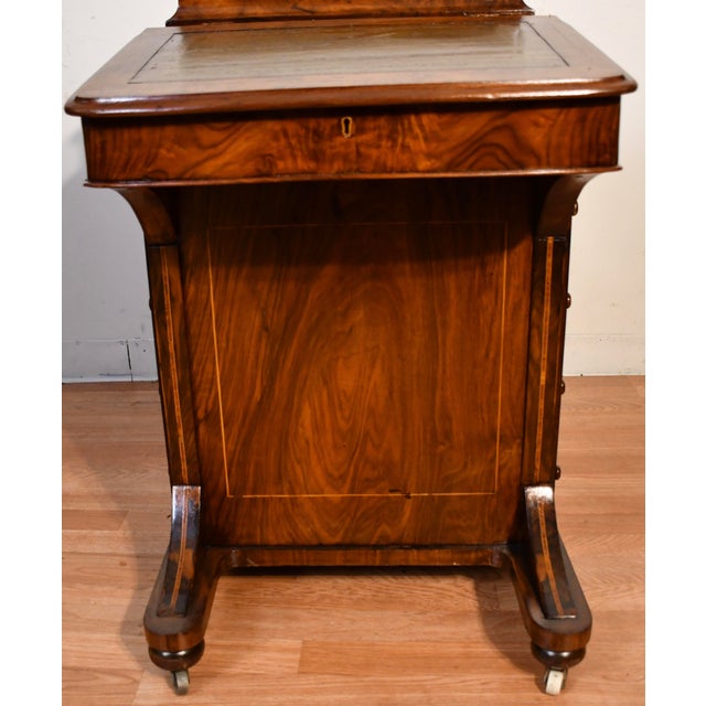 Rare 1870s Antique Victorian Burl Walnut & Leather Surface Davenport Writing Desk For Sale - Image 4 of 18