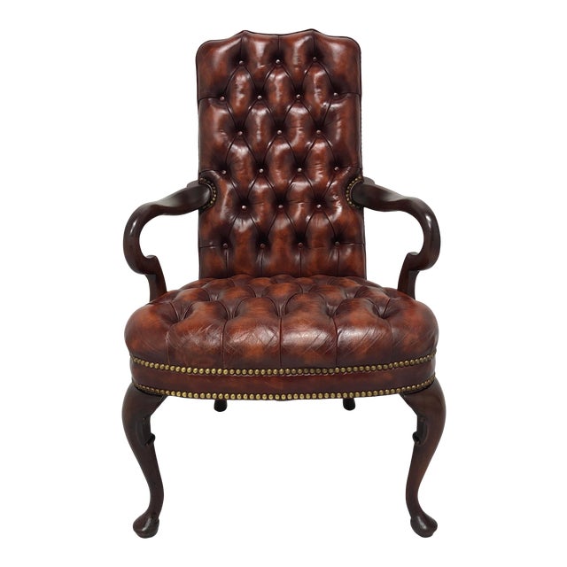 Hickory Chair Tufted Leather Queen Anne Style Chair Chairish