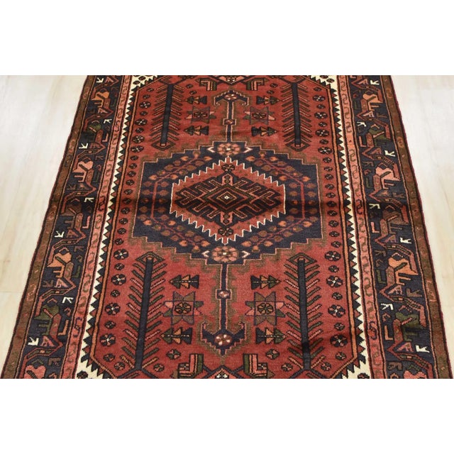 1980s Zanjan Rug 4'2'' X 6'7'' Red Wool Vintage Tribal Hand-Knotted Oriental Carpet For Sale - Image 5 of 13