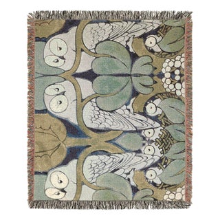 Arts and Crafts Owl Woven Throw Blanket – C. F. A. Voysey Design – 60 × 50 For Sale