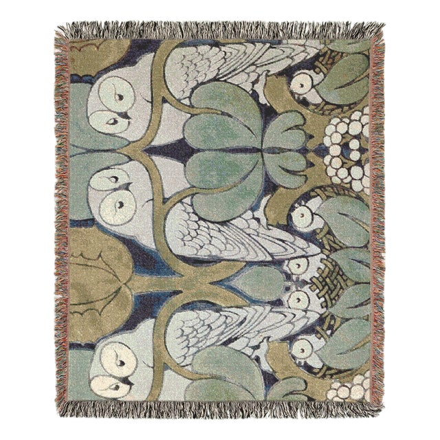 Arts and Crafts Owl Woven Throw Blanket – C. F. A. Voysey Design – 60 × 50 For Sale