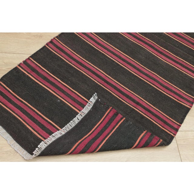 1980s Tribal Black Striped Kilim Small Rug For Sale - Image 10 of 13