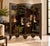 An elegant vintage Chinese Chinoiserie four-panel folding screen featuring beautifully detailed figural scenes against a...