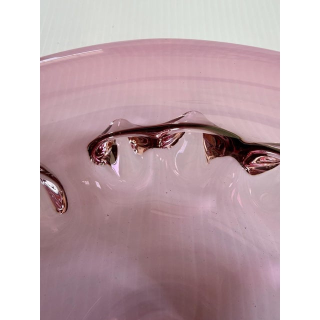 Vintage Murano Style Pink Cranberry Art Glass Bowl, Pulled Spikes, UV Reactive For Sale - Image 14 of 15