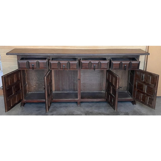 19th Century Large Catalan Spanish Baroque Walnut Tuscan Credenza or Buffet For Sale - Image 12 of 18
