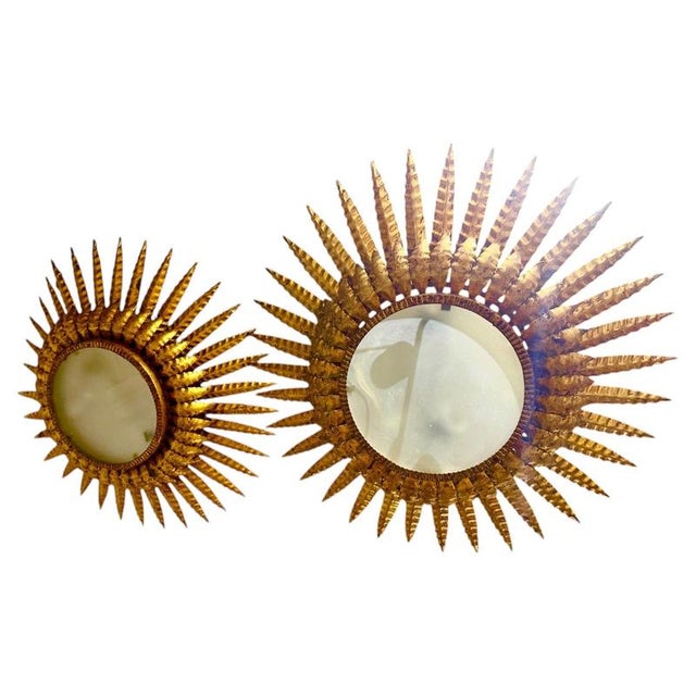 Large Spanish Sunburst Flush Mount in Gilt Metal, 1950, Set of 2 For Sale - Image 6 of 6