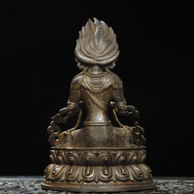 Bronze Late 20th Century Fire-Gilded Bronze Vajrasattva Statue Buddhist Deity 8.3" For Sale - Image 8 of 9