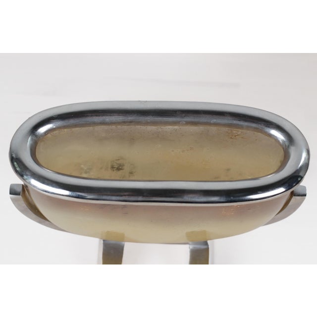 Mid-Century Modern Smoked Gold Glass and Chrome Large Sculptural Jardinière For Sale - Image 11 of 14