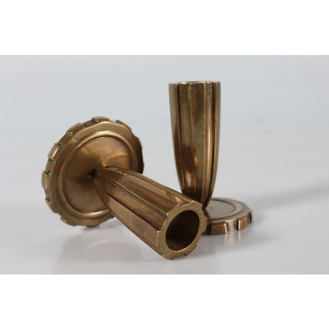 1940s Danish Art Deco Fluted Candlesticks in Bronze, Denmark, 1930s-1950s, Set of 2 For Sale - Image 5 of 7