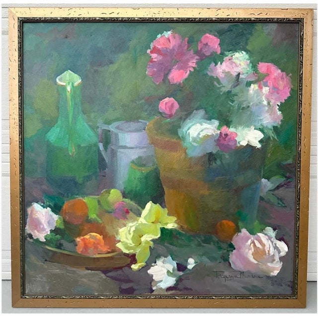 1999 Large Torgesen Murdock “Still Life W/ Peonies & Summer Fruit” Oil on Board For Sale - Image 15 of 18