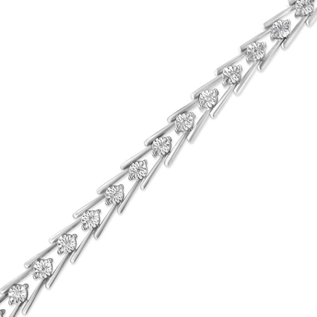 Contemporary .925 Sterling Silver Diamond Miracle-Set Double Swoosh Milgrain Style Tennis Bracelet (1/2 cttw, I-J Color, I3 Clarity) - Size 7.75" For Sale - Image 3 of 6