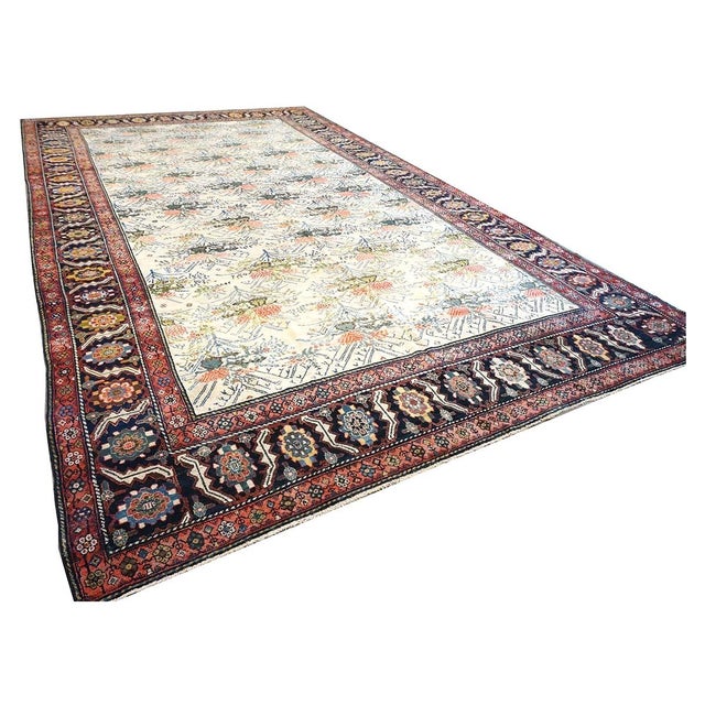 Persian Antique Persian Malayer Wool 11x18 Ivory, Blue, Green & Salmon Handwoven Area Rug #9902772 For Sale - Image 3 of 11