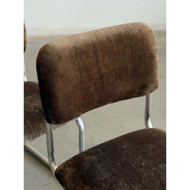 1970s 1970s Cantilever Dining Chairs in Brown Chenille - Set of 4 For Sale - Image 5 of 14