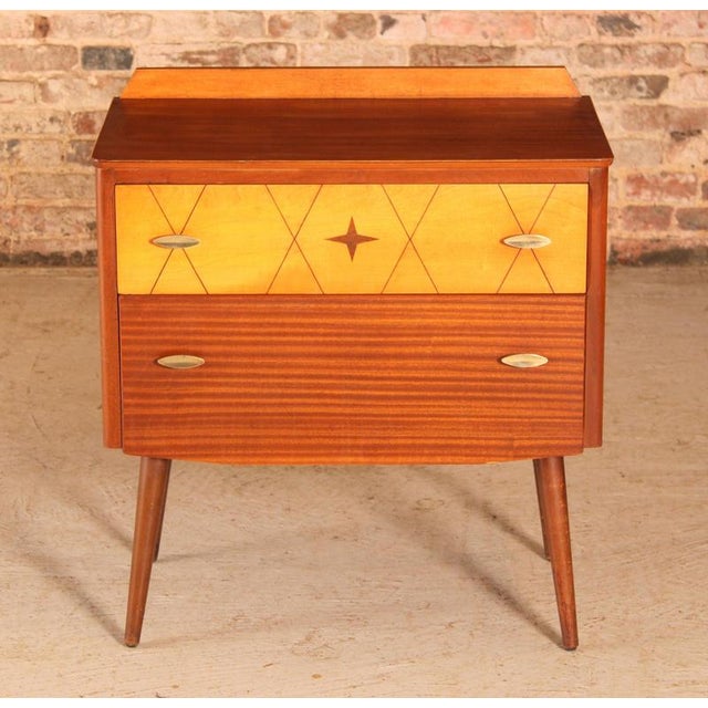 Mid Century mahogany chest of drawers with brass handles by Lebus, circa 1950s. Excellent restored condition. W 70cm D...