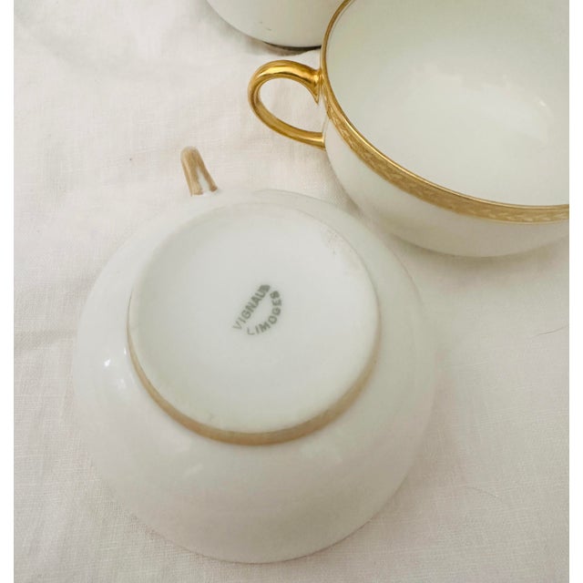 Early 20th Century Vintage Set of 6 Vignaud Limoges Gold Rim Cups For Sale - Image 5 of 6