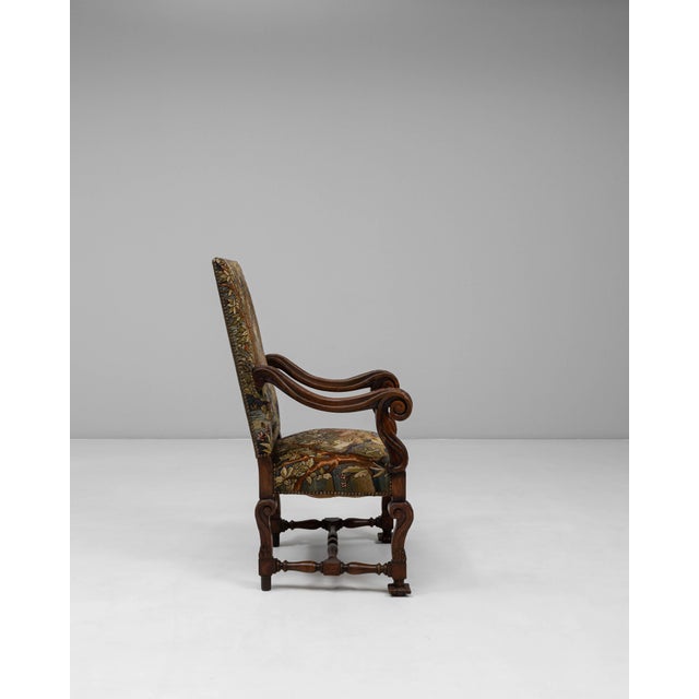 1900s Belgian Louis XIV Carved Armchair with Tapestry Upholstery For Sale In Greensboro - Image 6 of 12
