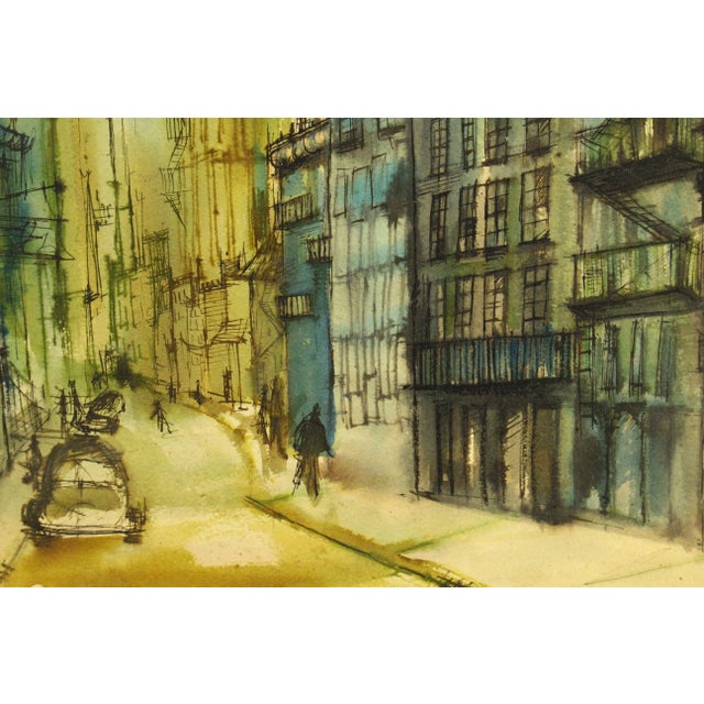 A very American street view, masterly rendered with watercolors and ink on cardboard Nondescript, not important, typical...