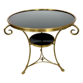 Early 20th Century French Gilt Two Tier Bronze Gueridon Table with Black Marble Top For Sale