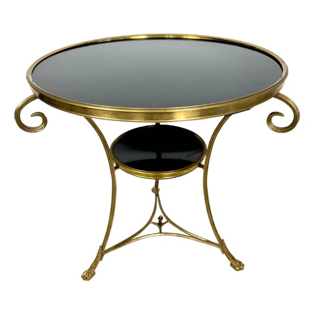 Early 20th Century French Gilt Two Tier Bronze Gueridon Table with Black Marble Top For Sale