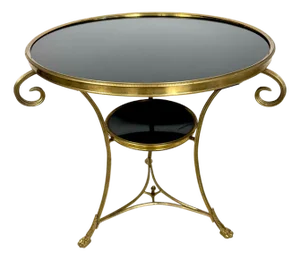 Early 20th Century French Gilt Two Tier Bronze Gueridon Table with Black Marble Top