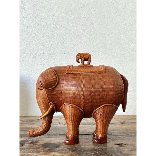 Vintage Shanghai Weave Lidded Elephant Box For Sale - Image 11 of 12