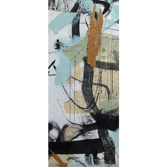 2020s Christiane Corcelle "Whispers of the Forest 5" Mixed Media on Canvas, Tall Narrow Abstract Painting in Sage, Aqua and Black, 2024 For Sale - Image 5 of 9