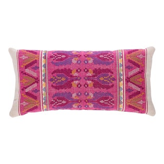 Schumacher Sandor Stripe Embroidery Lumbar Pillow in Magenta For Sale