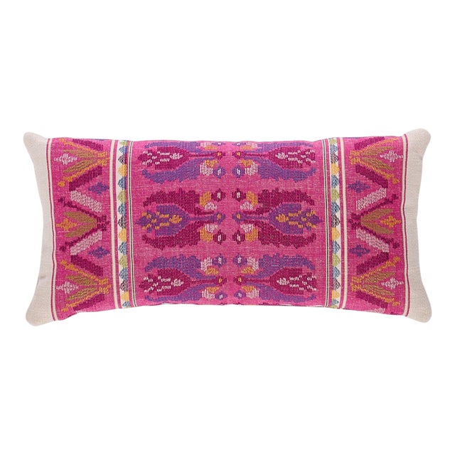 Schumacher Sandor Stripe Embroidery Lumbar Pillow in Magenta For Sale