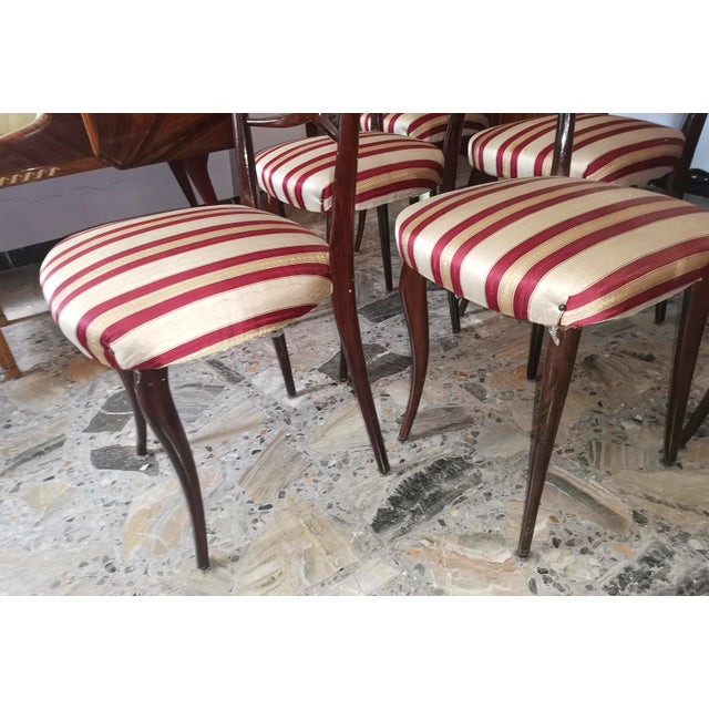 Chairs in Wood and Cream & Burgundy Fabric, 1960s, Set of 6 For Sale - Image 3 of 18