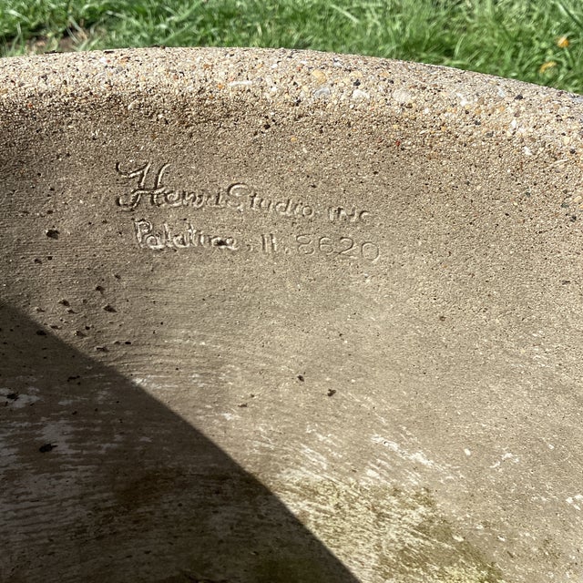 Vintage Henri Studio Garden Extra Large and Heavy Rolled Rim Concrete Stone Planter W/Stand Numberd For Sale - Image 11 of 12