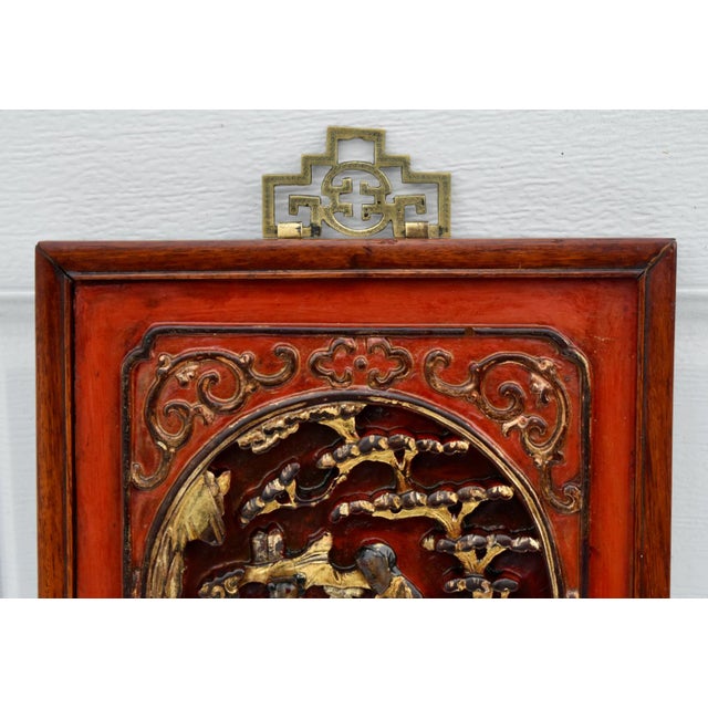 Antique Rectangular Chinese Carved Figural Wall Plaque W/Brass Hanger For Sale In Philadelphia - Image 6 of 12
