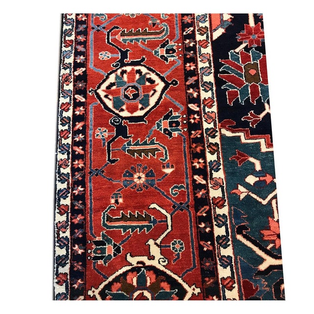 Textile Antique Persian Serapi Wool 13x19 Blue & Red Handmade Oversized Area Rug #1143922 For Sale - Image 7 of 8